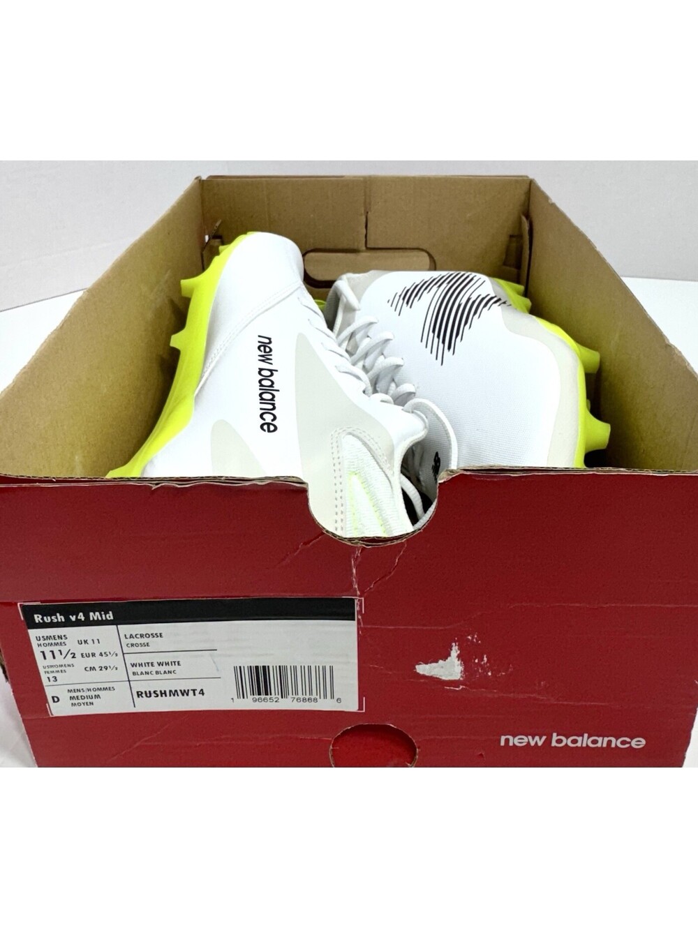 New Balance Rush V4 Mid Lacrosse Cleat White Size 11.5 Men’s - Picture 6 of 6